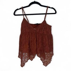Elegant Lace Spaghetti Strap Tank Top in Brown